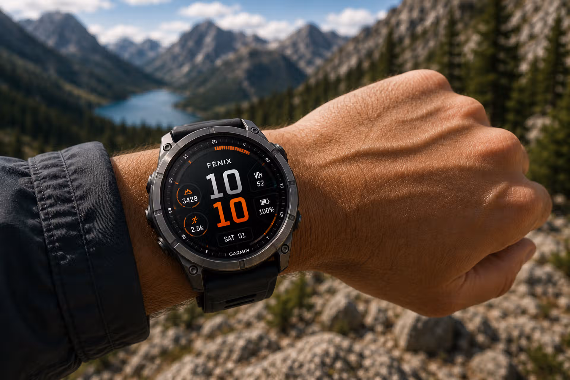 Garmin fēnix 8 47mm AMOLED smartwatch worn during a running workout