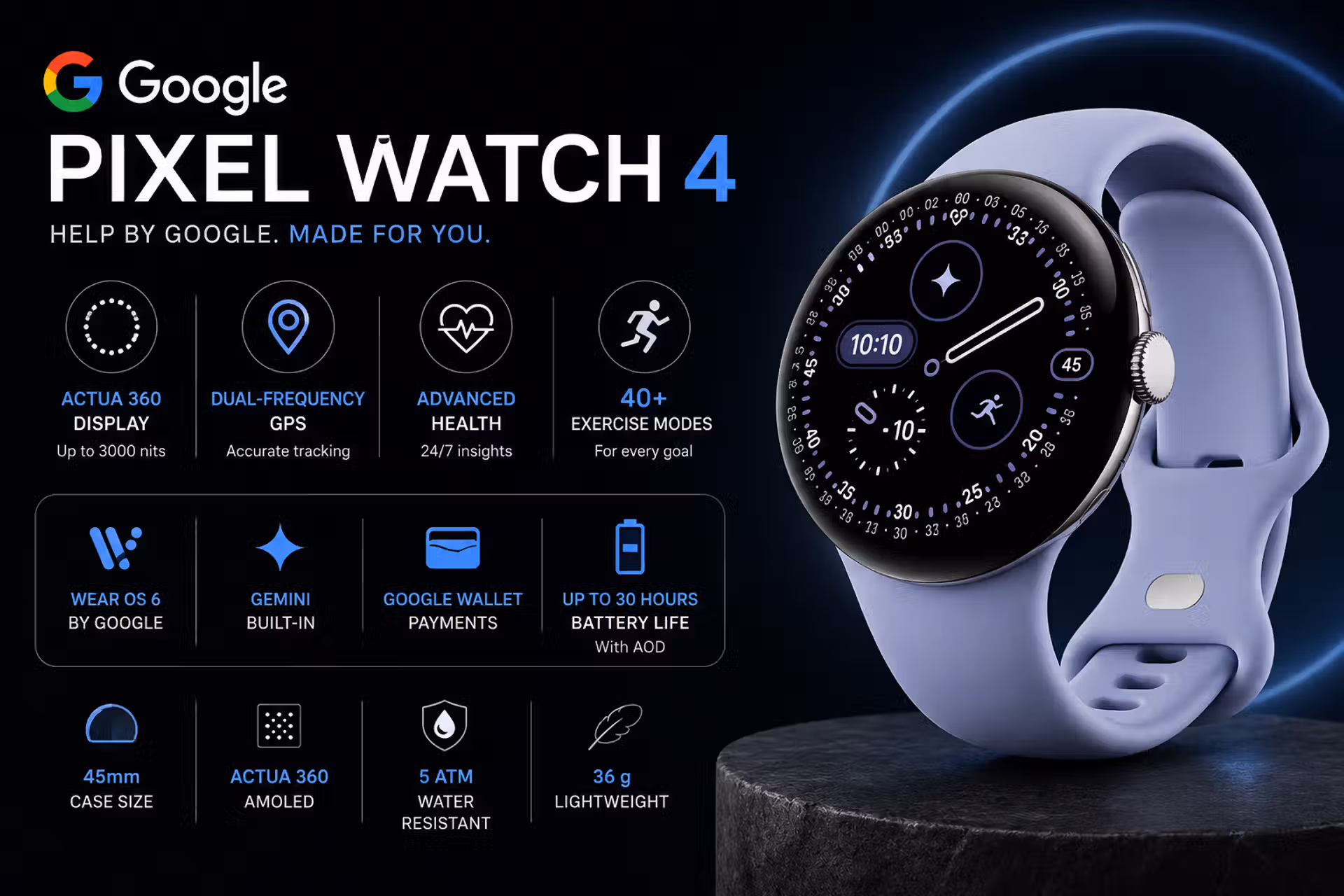 Google Pixel Watch 4 smartwatch with Actua 360 display and key features