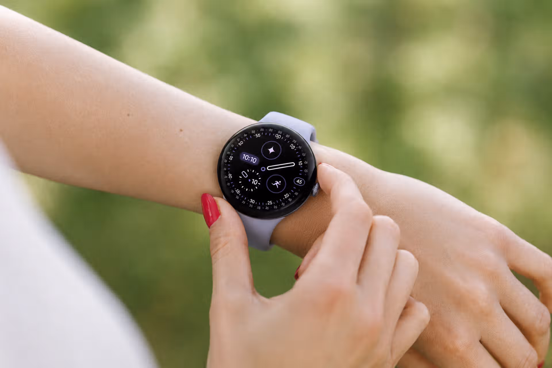 Google Pixel Watch 4 45mm worn during a fitness workout